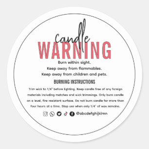 Elegant Personalised Candle Warning Classic Round Sticker