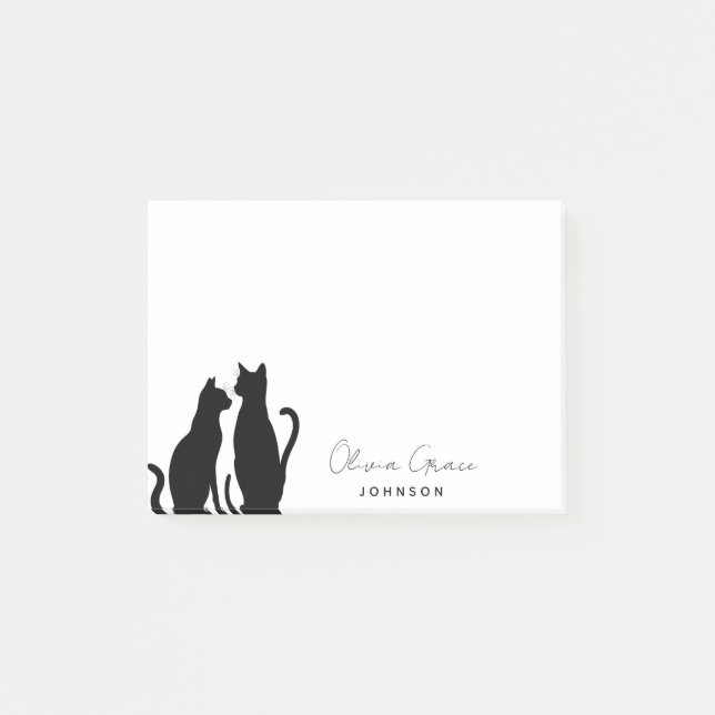 Elegant Personalised Cat Silhouette Post-it Notes (Front)