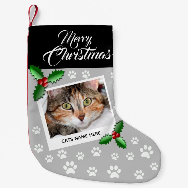 Elegant Personalised Cat Small Christmas Stocking (Front)