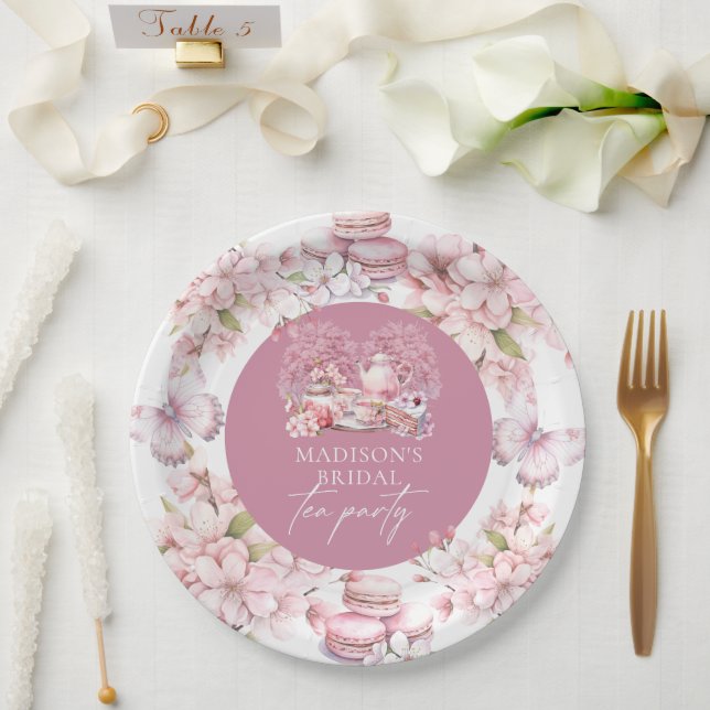 Elegant Personalised Cherry Blossom Bridal Tea Paper Plate (Wedding)