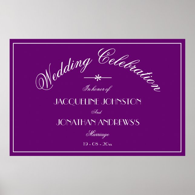Elegant Personalised Chic Purple Wedding Sign (Front)