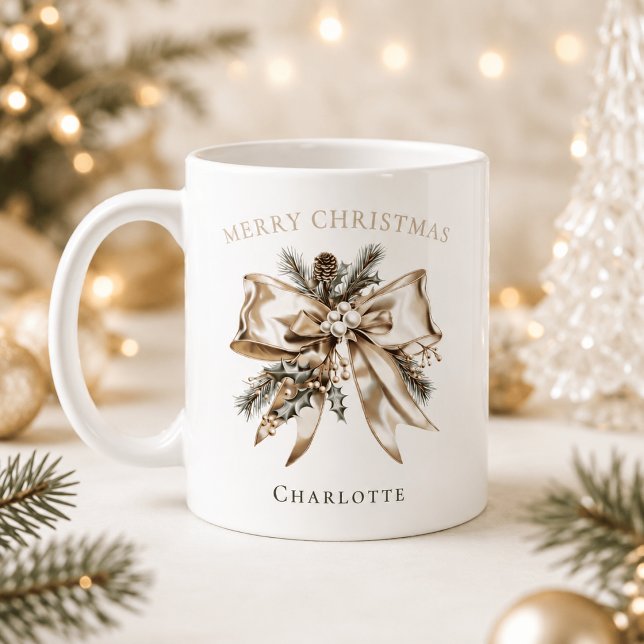Elegant Personalised Christmas Bow Mug (Creator Uploaded)
