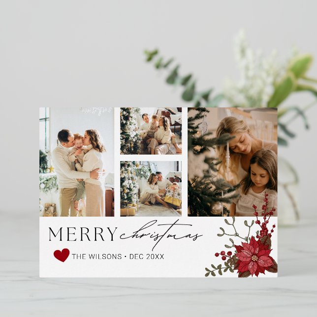 Elegant Personalised Christmas Card with Poinsetti (Standing Front)