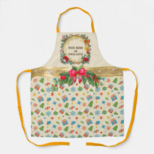 Elegant Personalised Christmas Holiday Pattern Apron