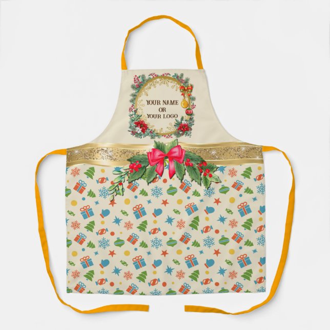 Elegant Personalised Christmas Holiday Pattern Apron (Front)