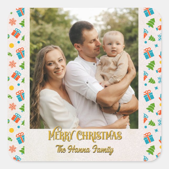 Elegant Personalised Christmas Holiday Pattern Square Sticker (Front)