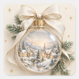 Elegant Personalised Christmas, Vintage Ornament Square Sticker