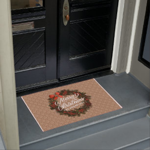 Elegant Personalised Christmas Wreath Doormat