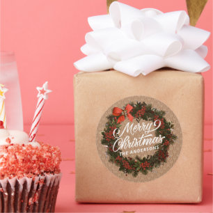 Elegant Personalised Christmas Wreath Sticker Seal