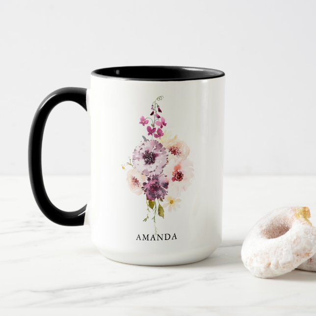 Elegant Personalised Coffee Mug – Watercolor (With Donut)