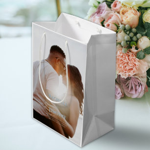 Elegant Personalised Colour Photo Script Wedding Medium Gift Bag