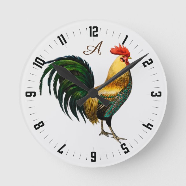 Elegant Personalised Colourful Rooster chicken  Round Clock (Front)