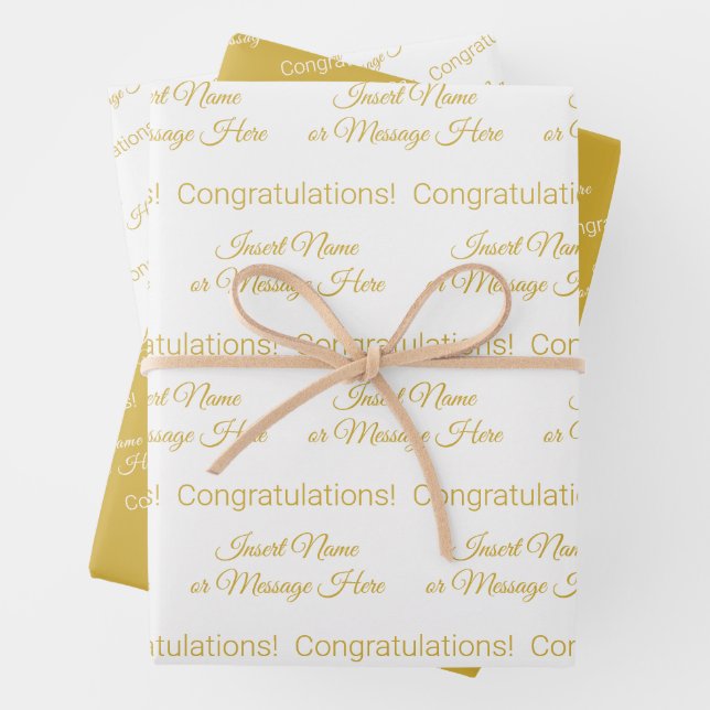 Elegant Personalised Congrats White and Metal Gold Wrapping Paper Sheet (In situ)