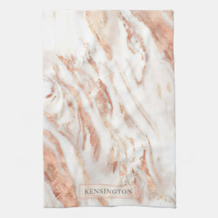 Elegant Personalised Copper Marble Rose Gold Tea Towel