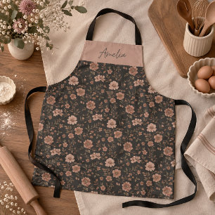 Elegant Personalised Dusty Rose Floral Pattern Apron