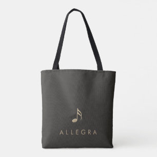 Elegant Personalised Embossed Gold Music Note Tote Bag