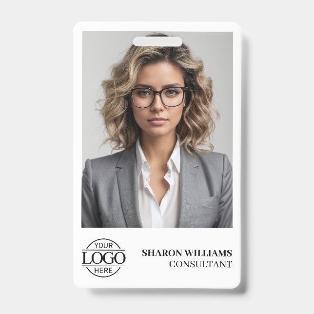 Elegant Personalised Employee Photo Company Logo ID Badge (Front)