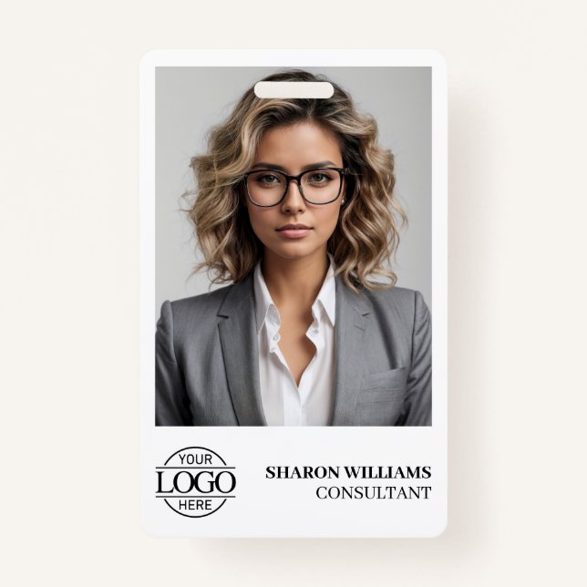Elegant Personalised Employee Photo Company Logo ID Badge (Front)