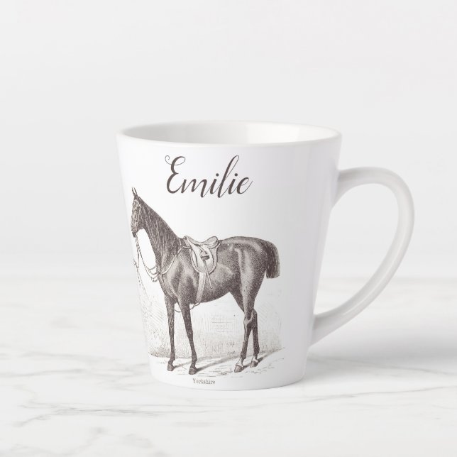 Elegant personalised equestrian antique horse latte mug (Right)