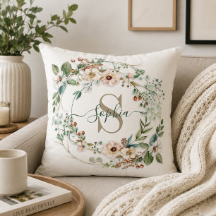 Elegant Personalised Floral Monogram Name Cushion