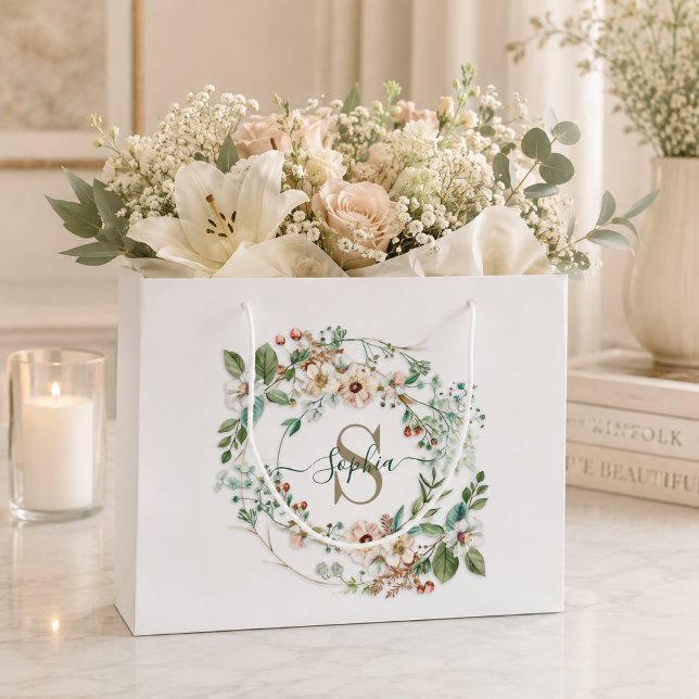 Elegant Personalised Floral Monogram Name Gift Bag (Creator Uploaded)