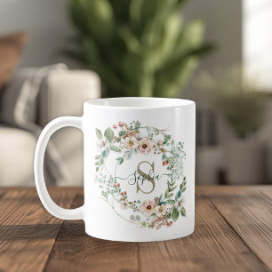 Elegant Personalised Floral Monogram Name Gift Coffee Mug