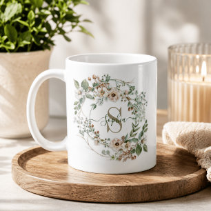 Elegant Personalised Floral Monogram Name Gift Coffee Mug