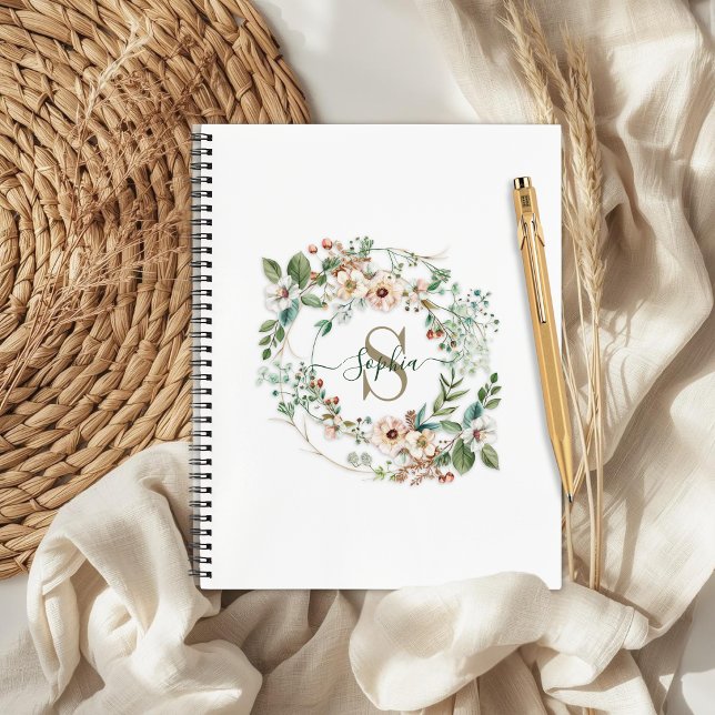 Elegant Personalised Floral Monogram Name Notebook (Creator Uploaded)