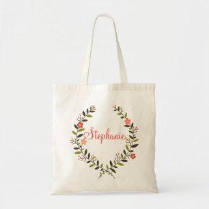 Elegant Personalised Floral Wreath Tote Bag