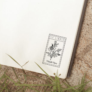 Elegant Personalised Flower Ex Libris Rubber Stamp