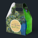 Elegant Personalised Gable Boxes Peacock Feathers<br><div class="desc">Small and dainty gable styled favour boxes with text template fields for you to add your chosen information whether it be for a corporate or personal family event. These favour boxes will fit small mints,  an item of jewellery (if used as gift box) or any other small favour item.</div>