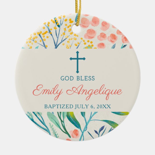 Elegant Personalised Girl Christening Baptism Ceramic Ornament (Front)