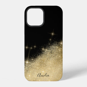 Elegant personalised gold glitter black iPhone 12 case