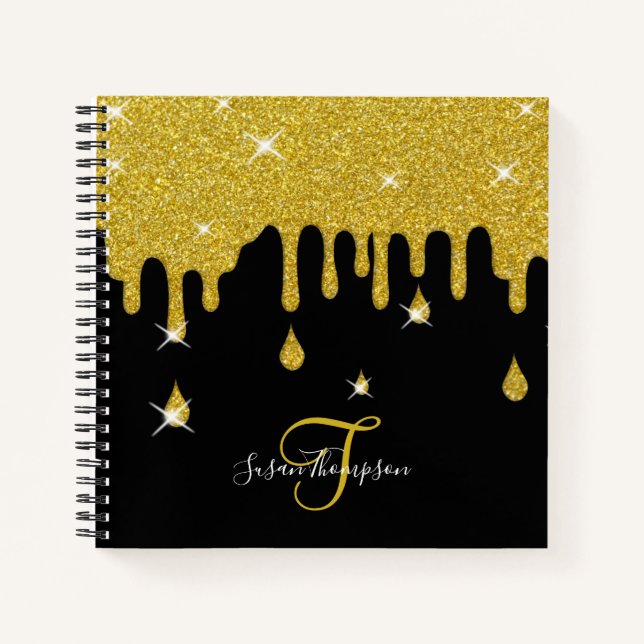 Elegant Personalised Gold Glitter Effect Sparkles Notebook (Front)