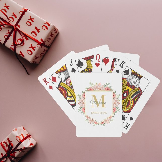 Elegant Personalised Gold Monogram Floral Playing Cards (Creator Uploaded)
