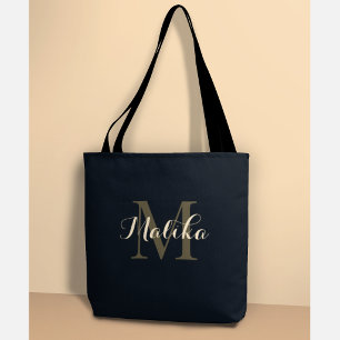 Elegant Personalised Gold Monogram Tote Bag Malika