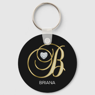 Elegant Personalised Gold Monogrammed Letter B Key Ring
