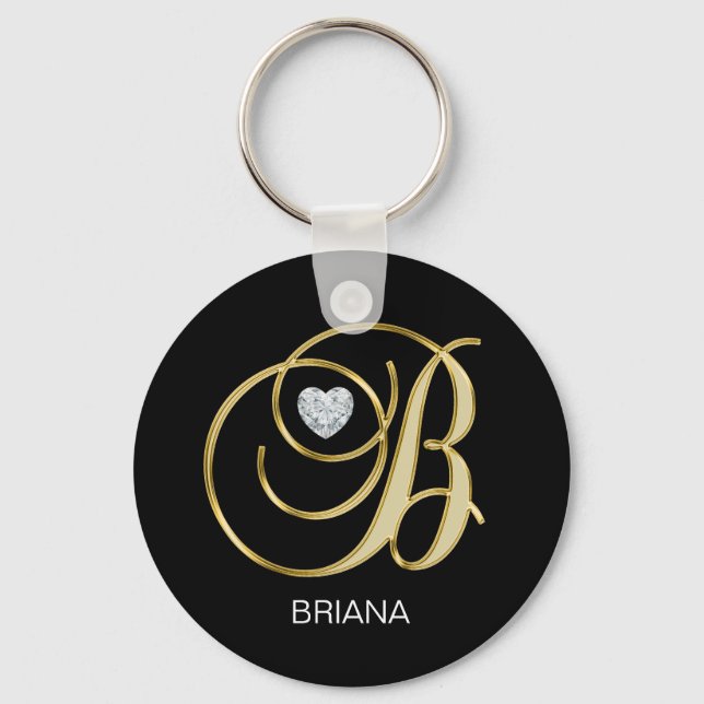 Elegant Personalised Gold Monogrammed Letter B Key Ring (Front)