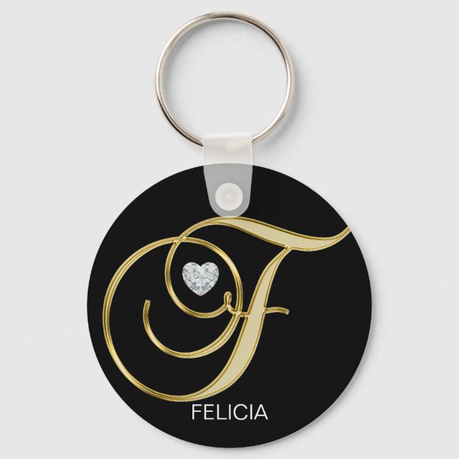 Elegant Personalised Gold Monogrammed Letter F Key Ring (Front)