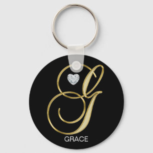 Elegant Personalised Gold Monogrammed Letter G Key Ring