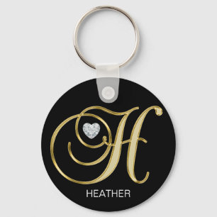 Elegant Personalised Gold Monogrammed Letter H Key Ring