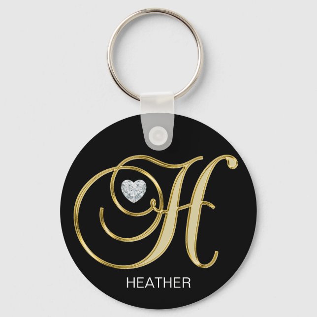Elegant Personalised Gold Monogrammed Letter H Key Ring (Front)