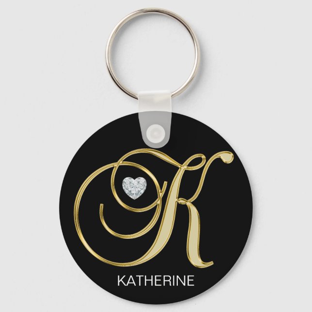 Elegant Personalised Gold Monogrammed Letter K Key Ring (Front)