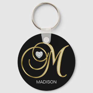 Elegant Personalised Gold Monogrammed Letter M Key Ring