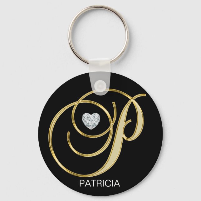 Elegant Personalised Gold Monogrammed Letter P Key Ring (Front)