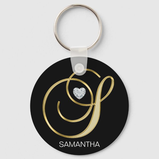 Elegant Personalised Gold Monogrammed Letter S Key Ring (Front)