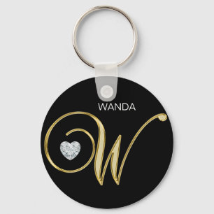 Elegant Personalised Gold Monogrammed Letter W Key Ring