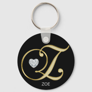 Elegant Personalised Gold Monogrammed Letter Z Key Ring