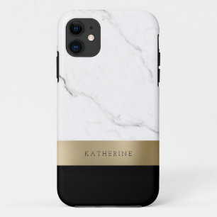 Elegant personalised gold white marble  iPhone 11 case