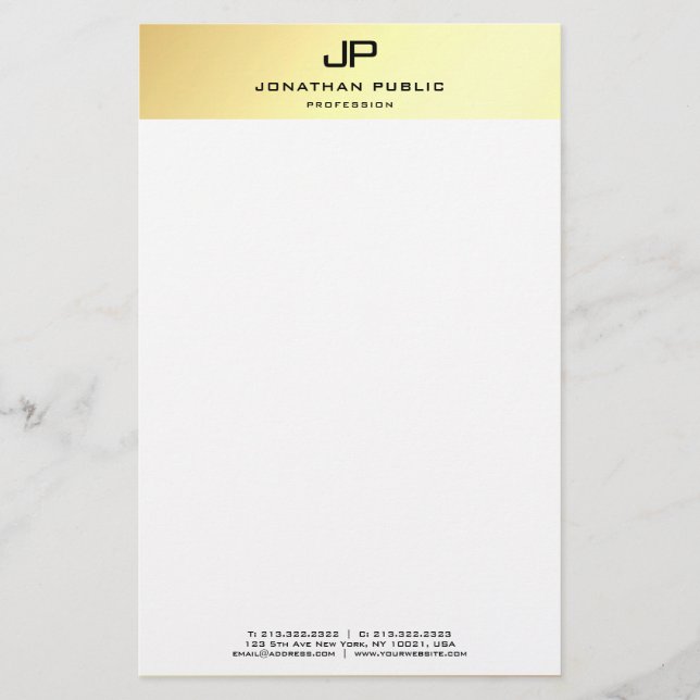 Elegant Personalised Gold White Modern Template Stationery (Front)